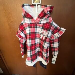 Tommy Hilfiger Holiday 2 Pc Outfit NWT 24 Mon. Hooded Plaid Top with Navy Pants